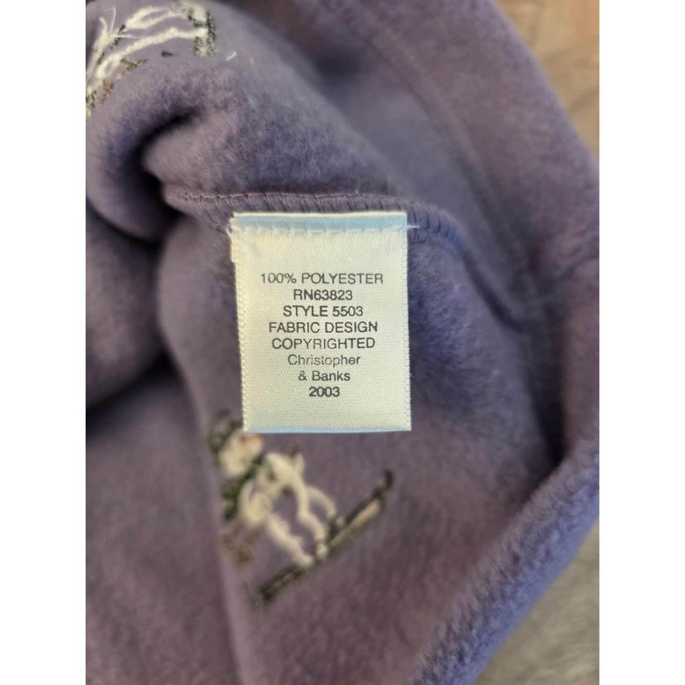 Vintage Christopher & Banks Fleece Cardigan Sweater Purple Snowman Ski Large - Picture 9 of 13